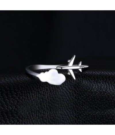 Anillo avión de viaje por el mundo en plata