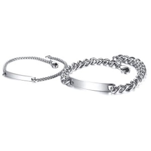Brazaletes plateados para parejas grabados en acero inoxidable