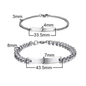 Brazaletes plateados para parejas grabados en acero inoxidable