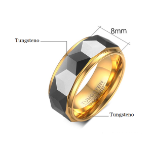 Argolla para hombre geométrica de corte facetado en tungsteno