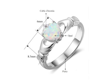 Anillo de compromiso Claddagh corazón de ópalo en plata