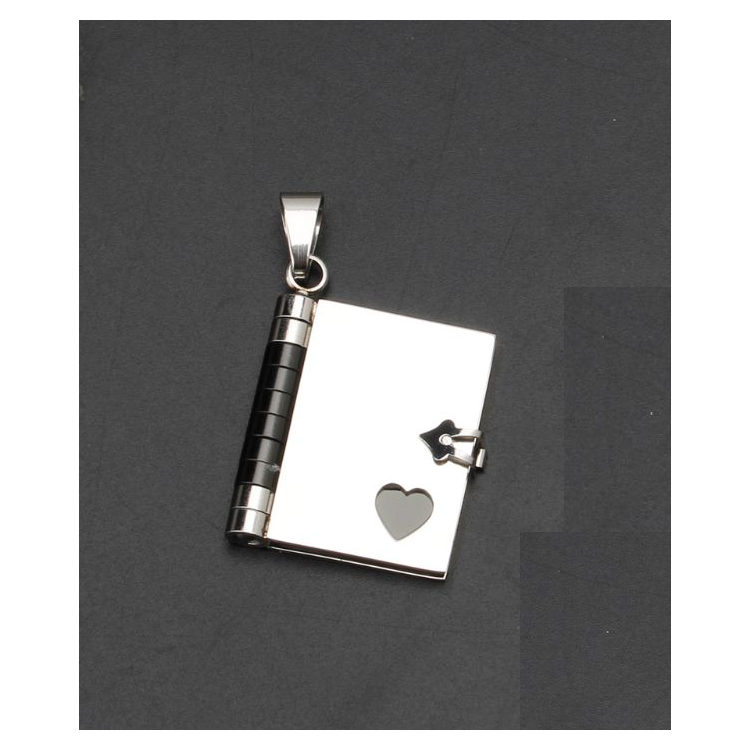 Collar con dije grabable de libro en acero inoxidable