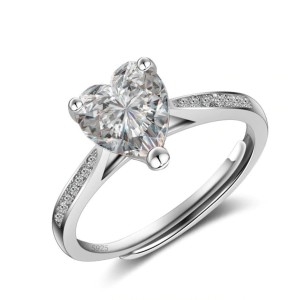 Anillo de compromiso ajustable corazón de amor en plata