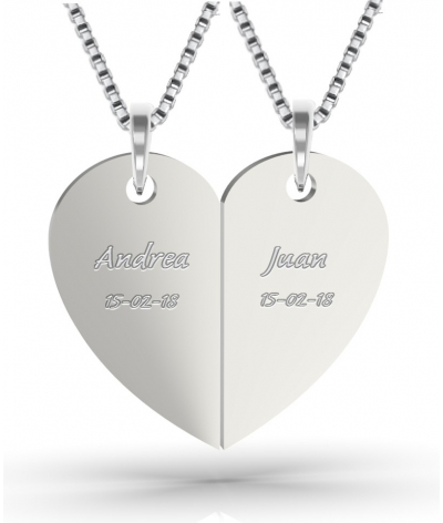 Collares de corazón para pareja en plata - Collares con dijes  personalizables