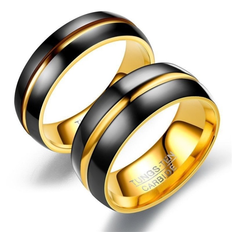 Argollas de matrimonio en tungsteno negras con dorado Anillos de