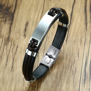Brazalete para hombre banda cafe en acero inoxidable