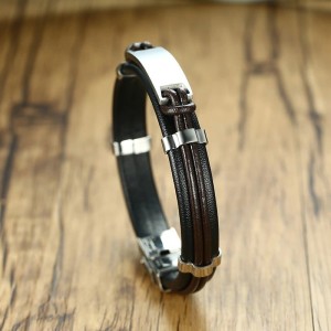 Brazalete para hombre banda cafe en acero inoxidable