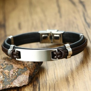 Brazalete para hombre banda cafe en acero inoxidable