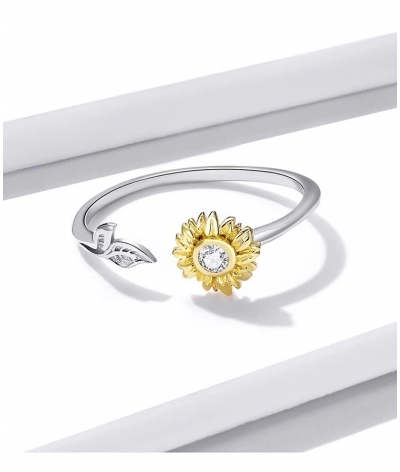 Anillo de plata flores girasol