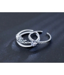 Conjunto de anillos dobles de corona de cristal en plata