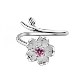 Anillo flor zircon rosa en plata