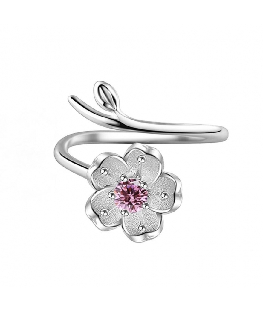 Anillo flor zircon rosa en plata