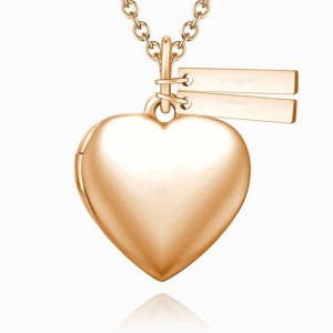 Collar relicario corazón grande y placas personalizables en acero dorado