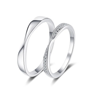 Argollas de matrimonio en plata 950 con baño de oro blanco 18k almas entrelazadas