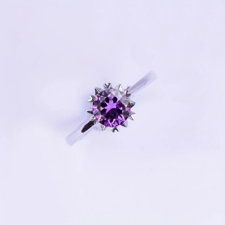 Anillo de compromiso en plata copo de corazones con amatista Anillo de compromiso en plata copo de corazones con amatista