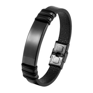 Brazalete de cuero para hombre - Manilla personalizable cuero y acero