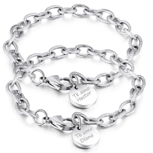 Manillas en acero para parejas - Brazaletes para novios - pulseras eslabón