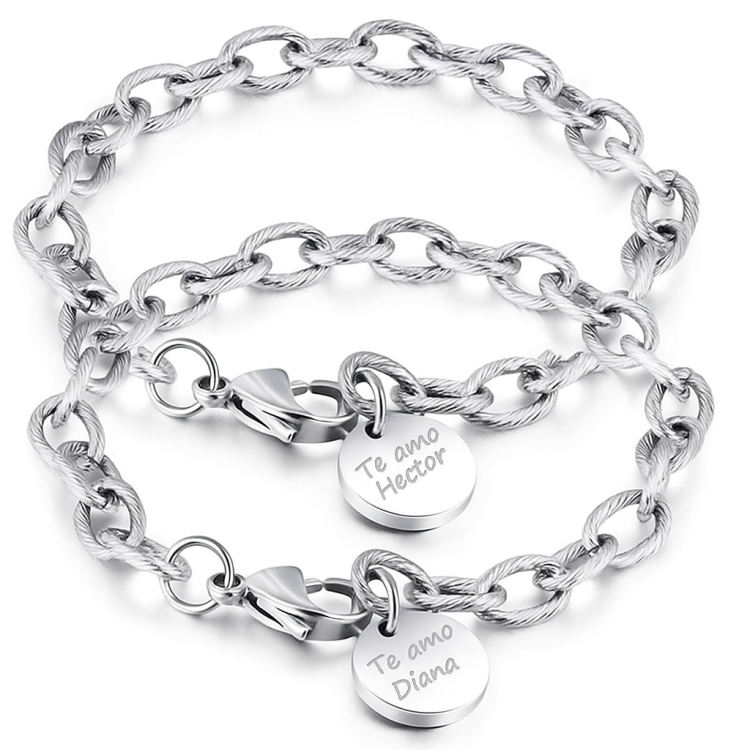 Manillas en acero para parejas - Brazaletes para novios - pulseras eslabón Manillas en acero para parejas - Brazaletes para novios - pulseras eslabón