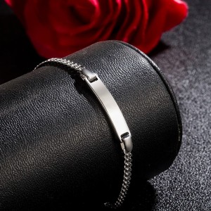 Brazalete de cadena cubana en plata 925 con placa personalizable eslabón de luz