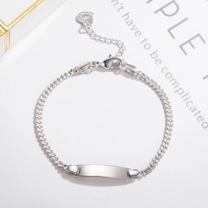 Brazalete de cadena cubana en plata 925 con placa personalizable eslabón de luz