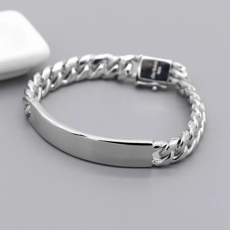 Manillas para parejas de cadena cubana en plata 925 personalizable lazos reales