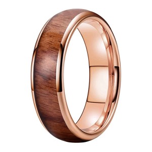 Argollas de matrimonio en tungsteno con franja de madera y acabado brillante con resina