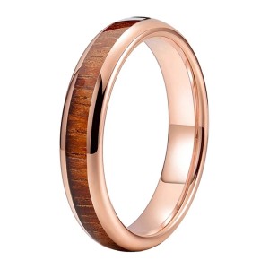 Argollas de matrimonio en tungsteno con franja de madera y acabado brillante con resina