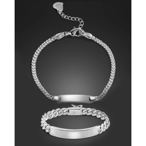 Manillas para parejas de cadena cubana en plata 925 personalizable lazos reales