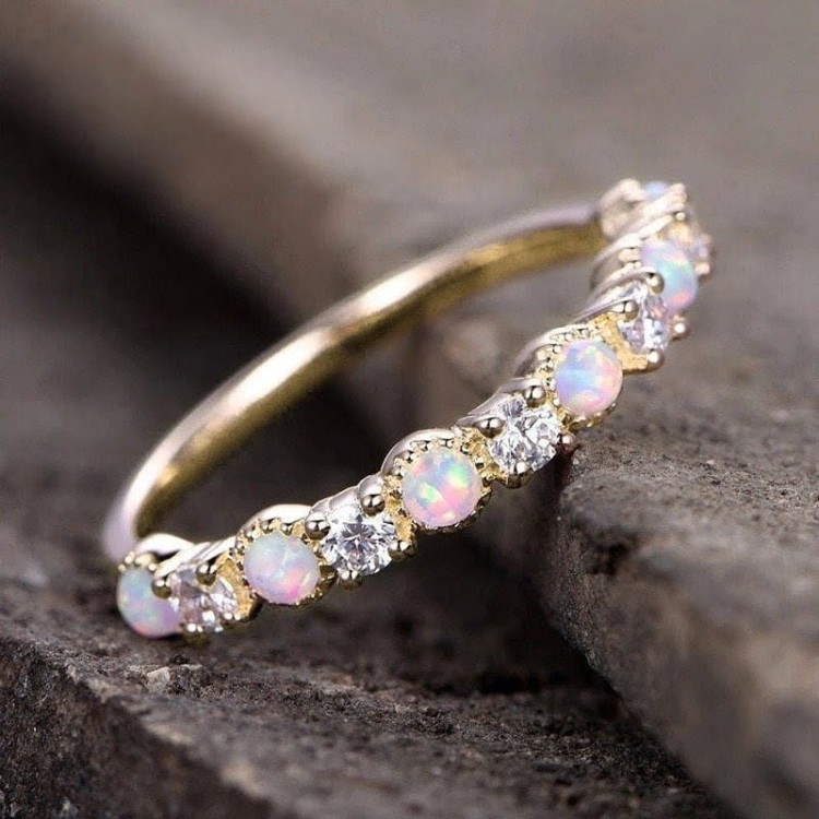 Anillo de compromiso en plata y oro opalos - anillo promesa