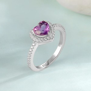Anillo de compromiso en plata con corazón de amatista - Anillo de matrimo