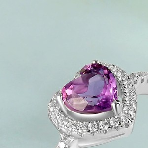 Anillo de compromiso en plata con corazón de amatista - Anillo de matrimo