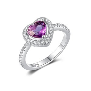 Anillo de compromiso en plata con corazón de amatista - Anillo de matrimo