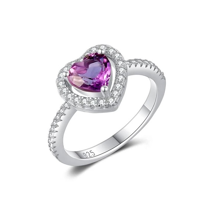 Anillo de compromiso en plata con corazón de amatista - Anillo de matrimo Anillo de compromiso en plata con corazón de amatista - Anillo de matrimo