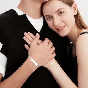 Manillas para pareja personalizables - Brazaletes en acero placa con texto