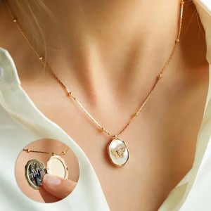 Collar relicario mariposa en acero inoxidable