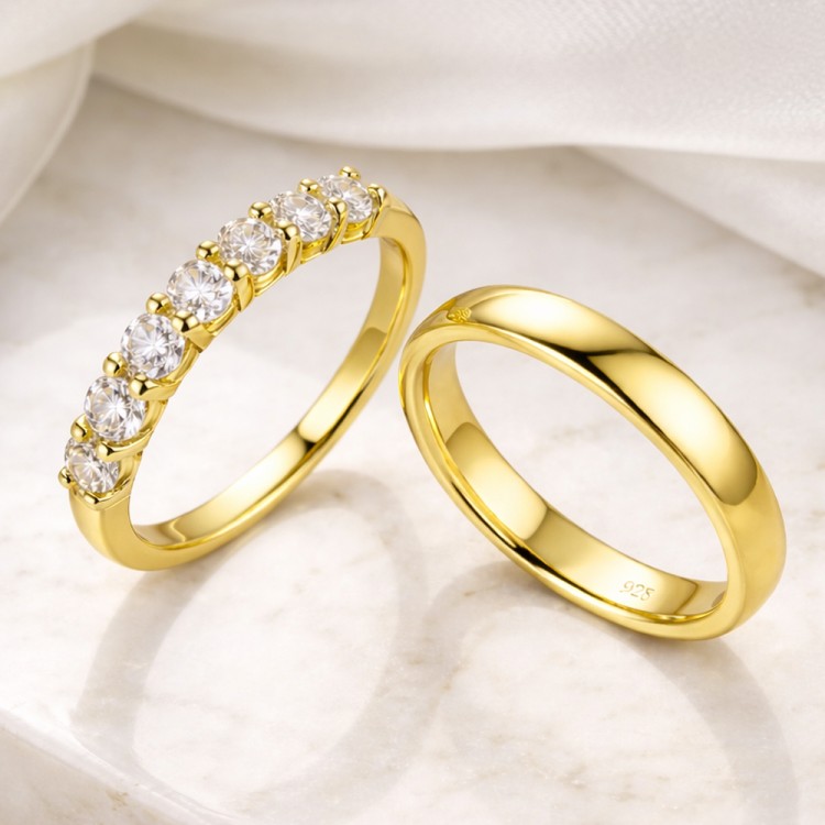 Argollas de matrimonio Mónaco con chapado en oro de 18k