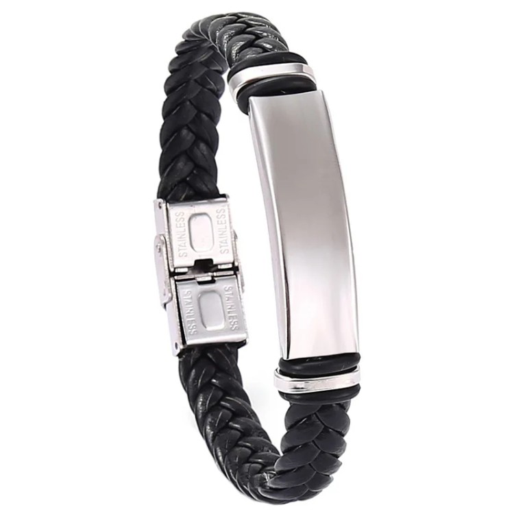 Brazalete para hombre placa trenzado en acero inoxidable
